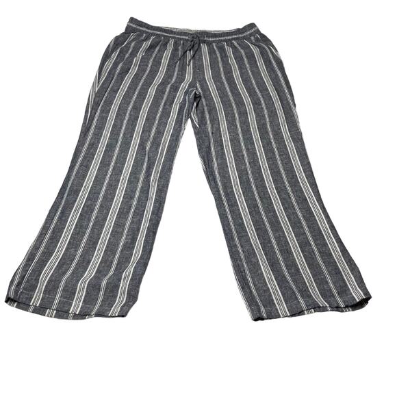 Old Navy Pants Womens Blue Stripe SZ XL Linen Blend Elastic & Tie Waist, Beachy - Picture 1 of 11